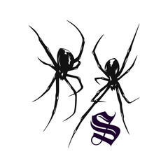 vector illustration of two black spiders