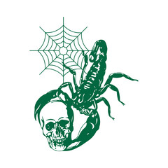 vector illustration of a scorpion with a skull - obrazy, fototapety, plakaty