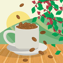 coffee cup and grains scene