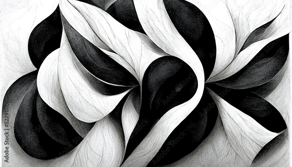 Wall mural modern abstract dynamic shapes black and white background with grainy paper texture. digital art.