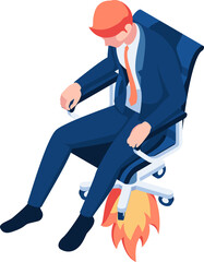 Isometric Businessman Flying Up with His Jet Chair