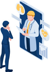 Isometric Businessman have Online Consultation with Doctor