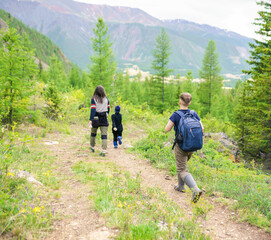 Boy hiking in the mountains 