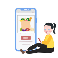 Online shopping, young woman with phone and shopping Mobile Application