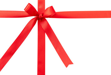 Gift red ribbon and bow isolated, transparent background. Christmas present satin decoration. PNG