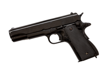 Handgun isolated on transparent background. PNG. side view