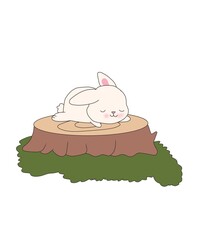 a rabbit sleeping on a stump
