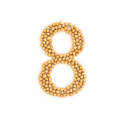 Obraz premium Number 8 made from chickpea beans. Dry chick pea font. Alphabet made from gram . White background