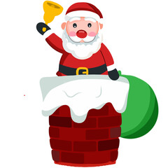 Santa clause holding bag of gifts on flue