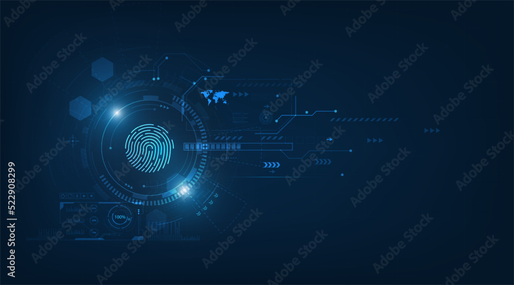 Poster vector abstract security system concept with fingerprint on technology background.