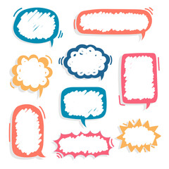 collection set of hand drawing frame border, blank speech bubble balloon, think, speak, talk, text box, banner, flat, design, vector illustration