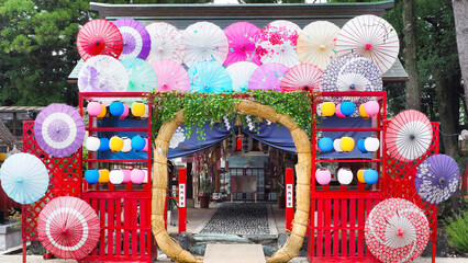 Traditional Japanese umbrellas and paper lantern (wakasa,samurai umbrella,geisha umbrella)