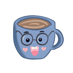 A cup of coffee in cute cartoon style.