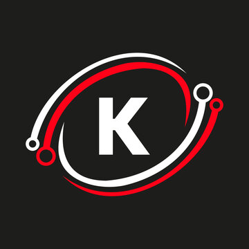 Letter K Technology Logo Combine with Technology Cable Vector Template