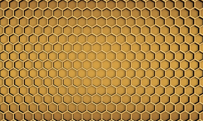 abstract hexagonal geometric background honeycomb gold texture, 3D illustration.