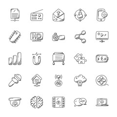 Doodle Icons Set of Technology Theme 

