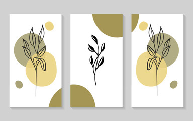 Simple nature wall decor with branch in hand drawing style.