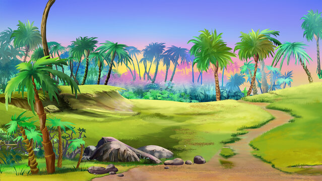Path leading to the palm grove illustration