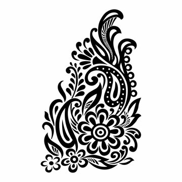 Vector black and white paisley and flower motif