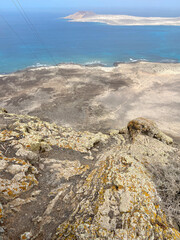 Panoramic view near Famara Risco, Lanzarote. Vertical Location: north of Lanzarote, Canary Islands,...