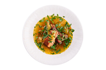 Soup of sauerkraut, meat stock in the dish