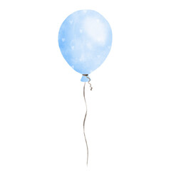 Cute pastel blue balloon watercolor illustration. Baby and kids party decoration.