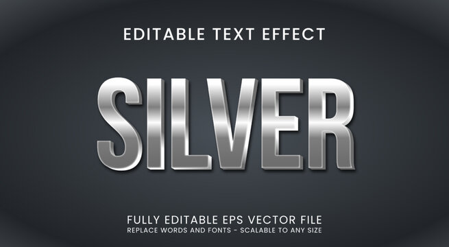 3D Metallic Silver Text Effect, Editable Text Silver Alphabet Style