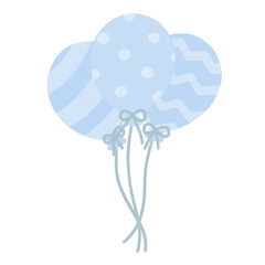Cute pastel blue balloon set doodle illustration. Baby and kids party decoration.