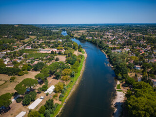 Aerial view of Sainte Foy la Grande and Dordogne river, Gironde, France. High quality photo