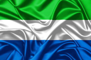 Sierra Leone waving flag close up satin texture background