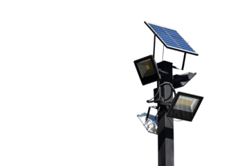 Isolated mini solar or photovoltaic cell panel on pole.