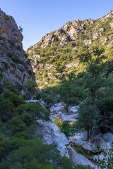 Vue sur les montages autour des Gorges de l'Héric peu après le lever du soleil