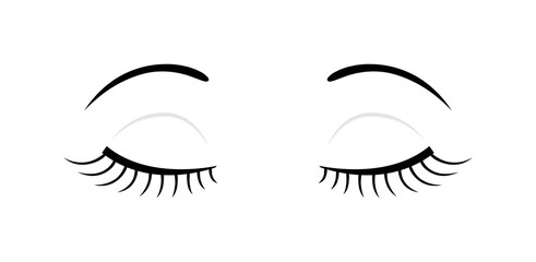 A Beautiful Woman with her Eyes Closed. Sleep. Doll Eyes with Long Eyelashes and Eyebrows. Template. Black Line Style. White background. Vector illustration for Beauty Design.