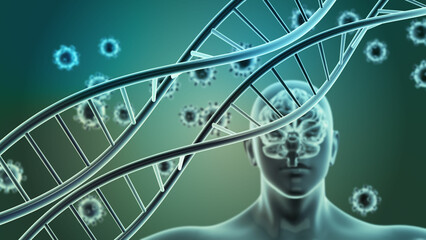 Medical background with corona virus and DNA strands