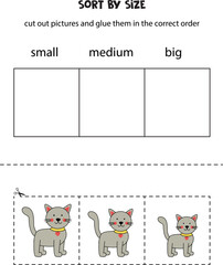 Sort pictures by size. Educational worksheet for kids.