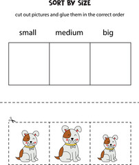Sort pictures by size. Educational worksheet for kids.