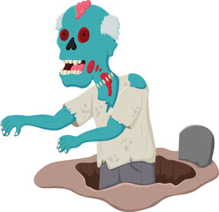 Scary Cartoon zombie out of cemetery