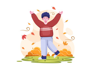 Illustration of A People Enjoying Autumn Happily.
Cartoon Illustration Greeting Happy Autumn Seasons.
Hello Autumn with happy young people.
Can be used for greeting card, postcard, web, print, etc