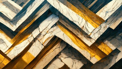 Marble gold fractal textures. Broken stones. Luxury abstract solid shapes. Black marble. White marble. 3d Render, 3d illustration