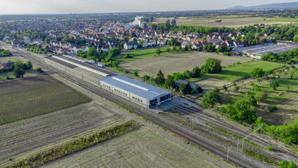 tram track between farming fields at Edingen-Neckarhausen, Germany