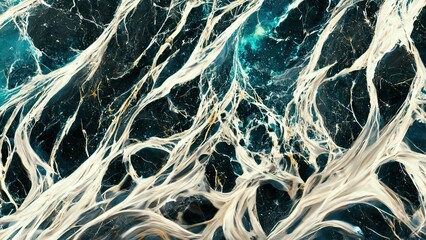Marble wave. 4k marble luxury background with gold and blue watter pattern. Abstract solid, liquid shapes. High end, elegant, modern. luxurious wallpaper. 3D illustration, 3d render.