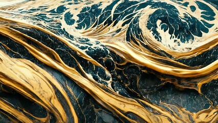 Wave of gold. 4k marble luxury background with golden pattern. Abstract shapes. High end, elegant, liquid, modern wallpaper. 3D illustration, 3d render.