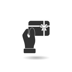 Hand holding gift card icon with shadow