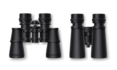 Travel binoculars vector set design. Telescope collection for traveler adventure watching from distance view. Vector Illustration.