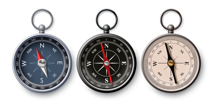 Travel compass vector set design. Compass navigation collection for tourist adventure direction tool elements. Vector Illustration. 
