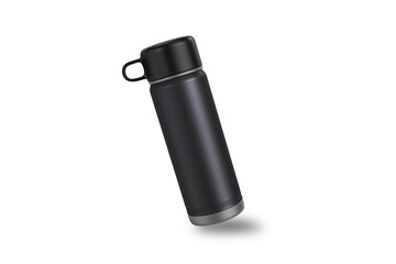 Realistic 3d black empty glossy metal vacuum thermostatic flask  mockup isolated on white background. 3d rendering.