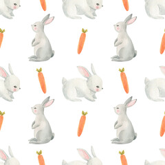 Carrot and rabbit seamless pattern.