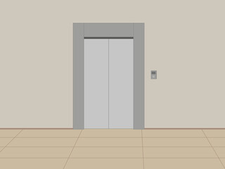 Closed elevator with a button on the wall indoors