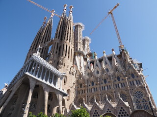 Elevation of cathedral under construction in city of Barcelona, Spain