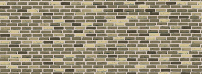 Texture of light grey-green, marsh shades of a brick wall with white construction joints. Rectangular seamless background for placing text, design elements, wallpapers, packaging, etc.